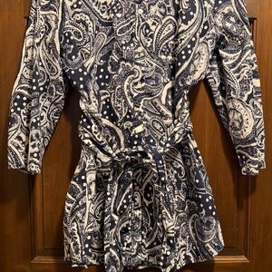 Jones New York Navy & White Paisley Button-Front Tunic with Self Tie